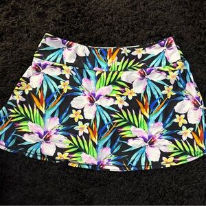 Floral Active Skort Shorts - Black Tropical Print - size Large